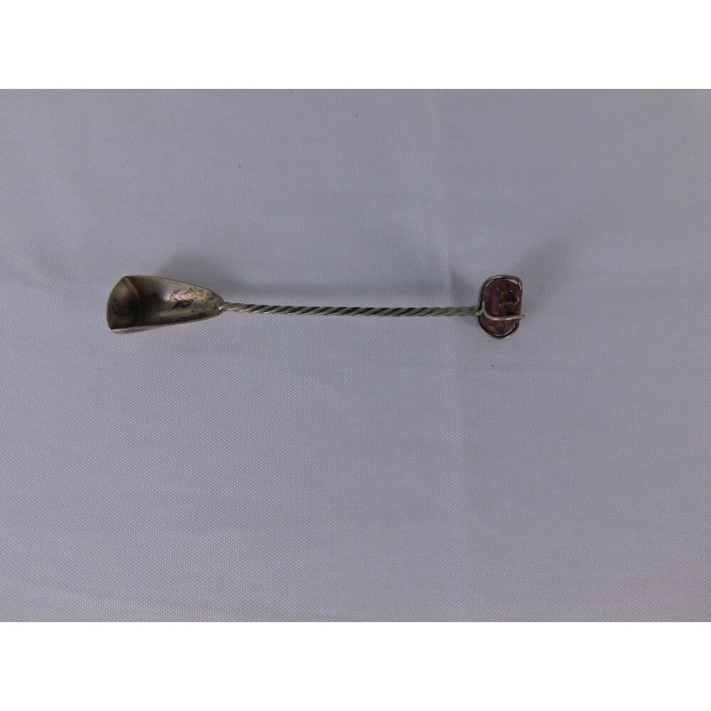 Twisted Handle Cooking Spoon Red Stone Accent Silver Metal Rustic Kitchen Decor